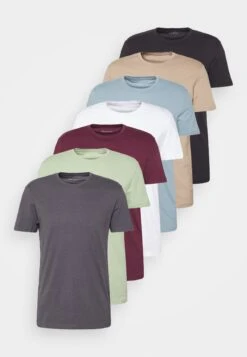 Pier One 7 Pack - T-Shirt Basic - Black/Green/Bordeaux