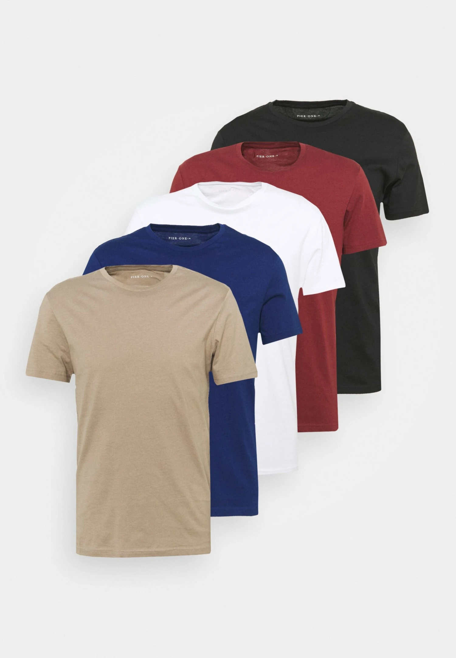 Pier One 5 Pack - T-Shirt Basic - White/Black/Bordeaux 11 Pier One 5 Pack - T-Shirt Basic - White/Black/Bordeaux - Afbeelding 9