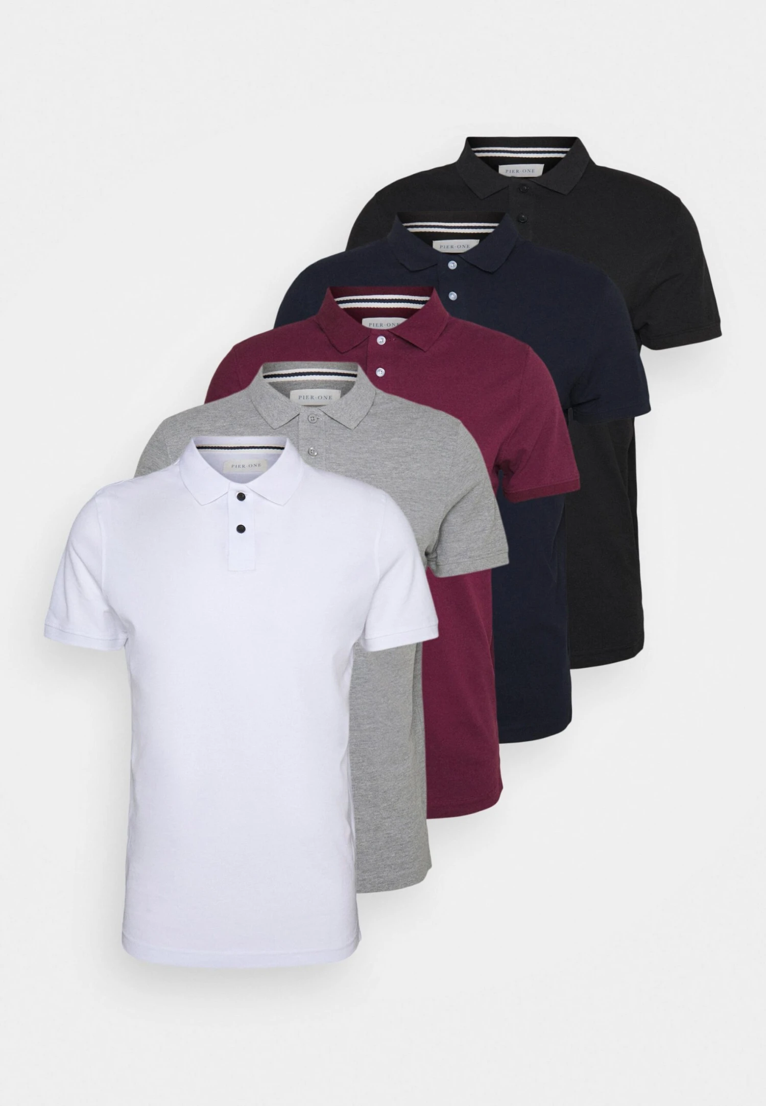 Pier One 5 Pack - Poloshirt - Black/White/Bordeaux/Navy/Gray Marl 3 Pier One 5 Pack - Poloshirt - Black/White/Bordeaux/Navy/Gray Marl
